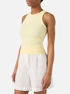 Canottiera Ada a costine gialla con ricamo