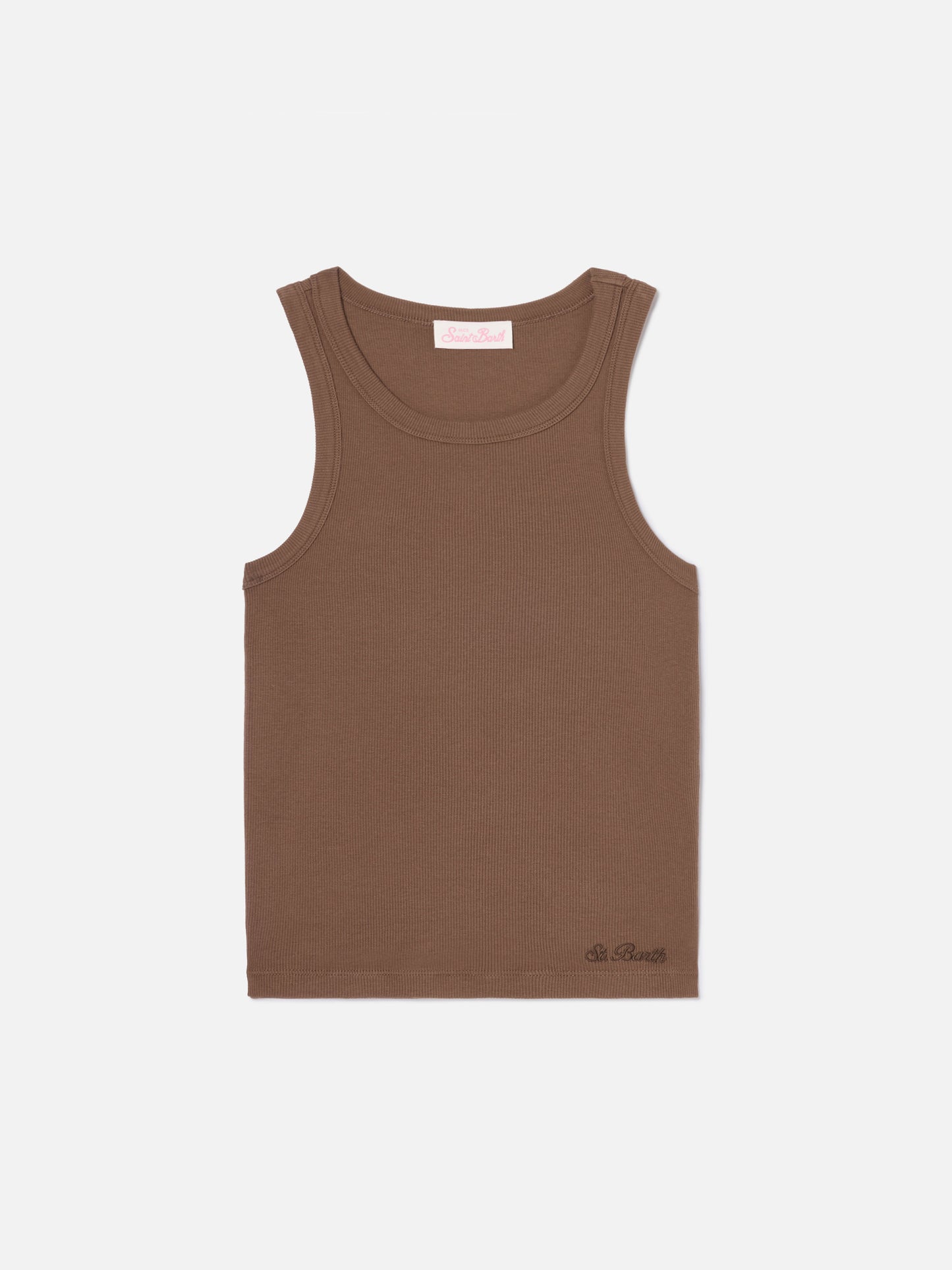 Débardeur Ada côtelé marron avec broderie 