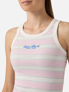 Pink striped Ada tank top with beach club embroidery