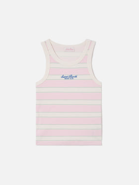 Pink striped Ada tank top with beach club embroidery