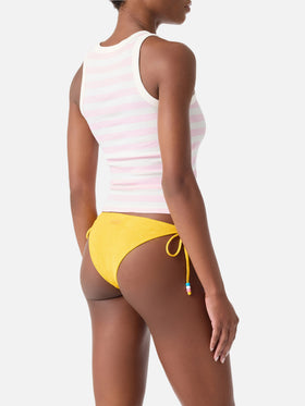 Gestreiftes Ada Tanktop in Pink mit Beach Club-Stickerei 