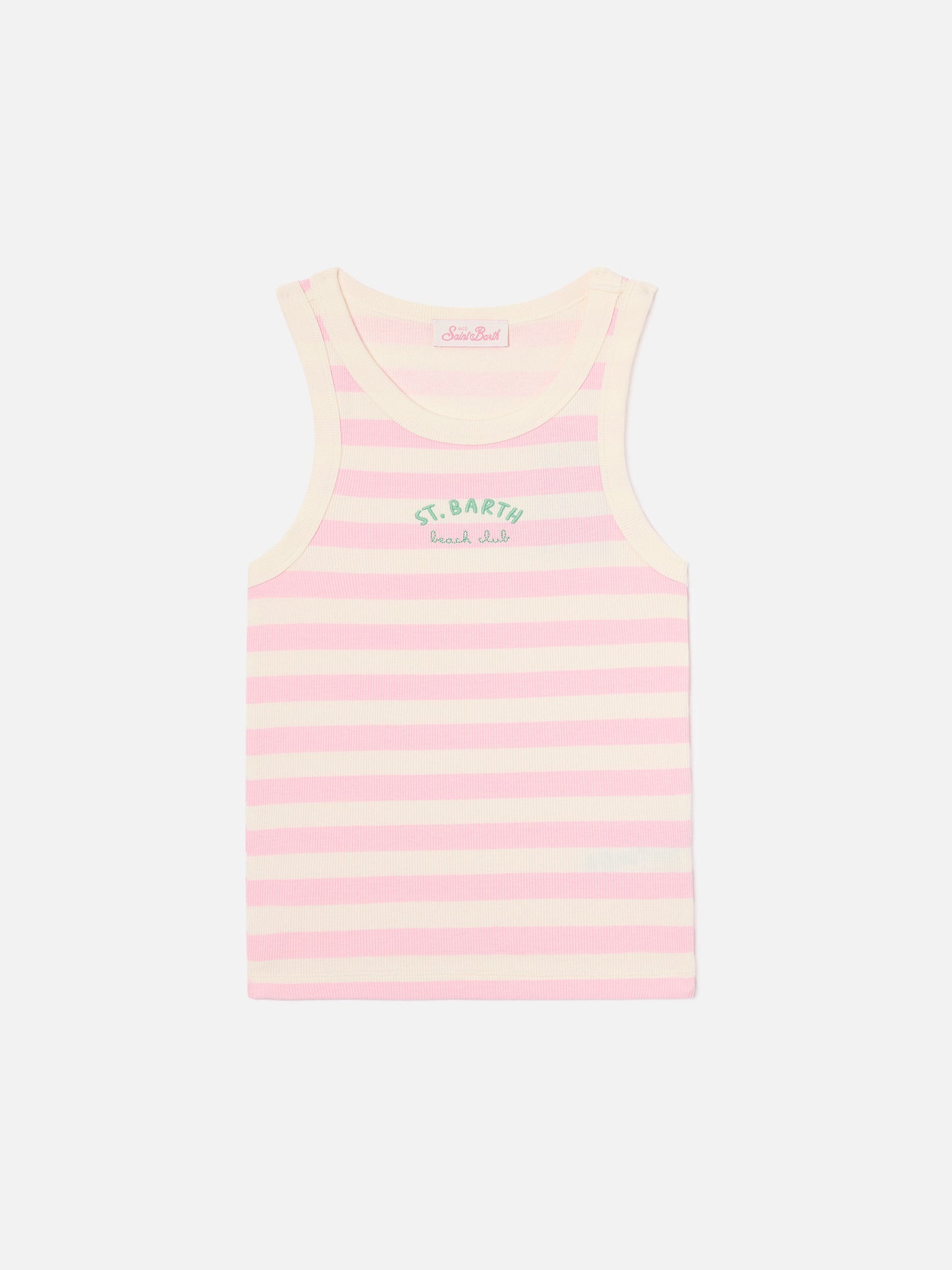 Débardeur Ada rose à rayures avec broderie beach club 
