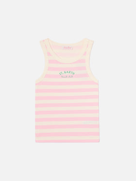 Débardeur Ada rose à rayures avec broderie beach club 
