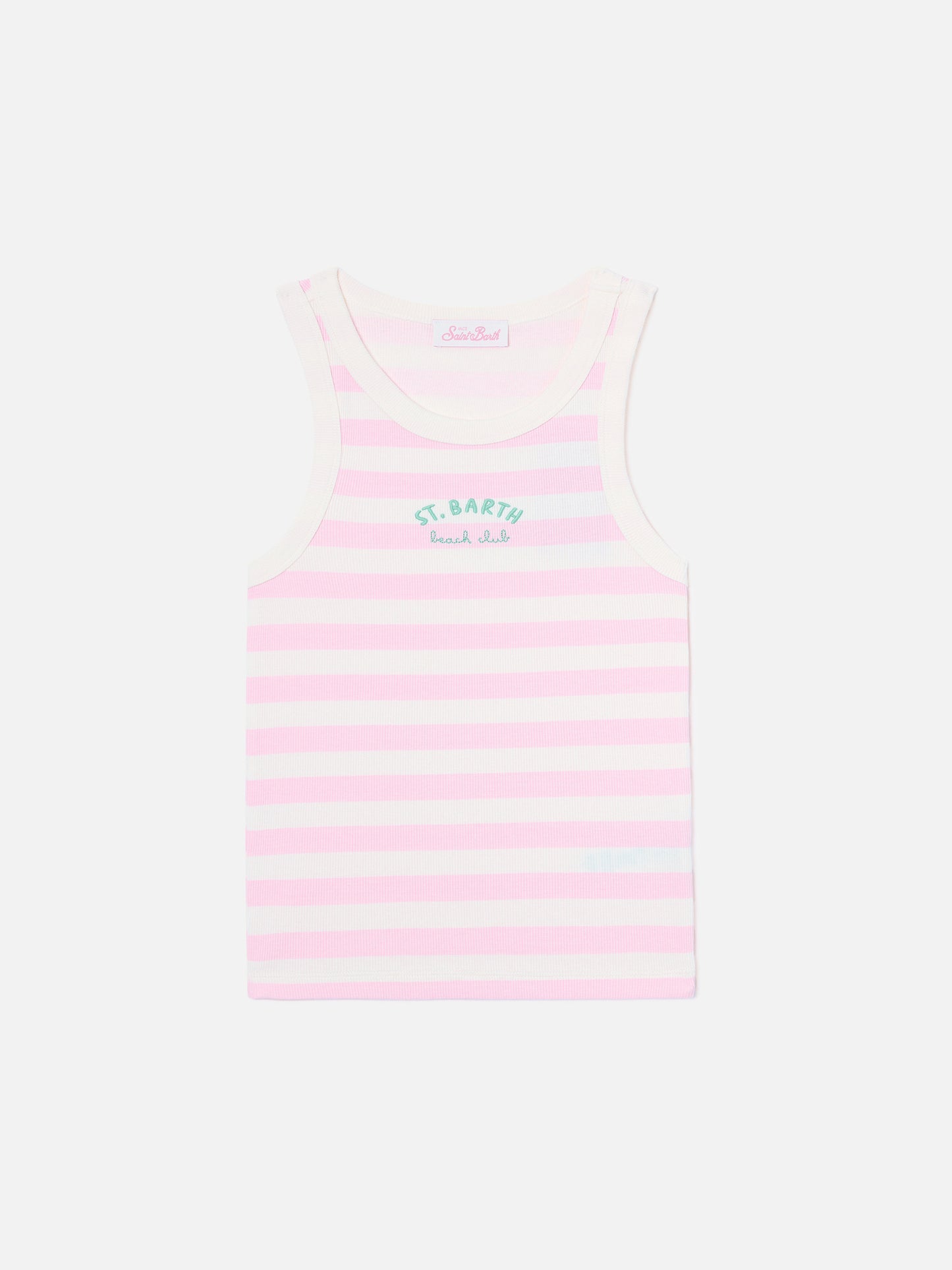 Gestreiftes Ada Tanktop in Pink mit Beach Club-Stickerei 