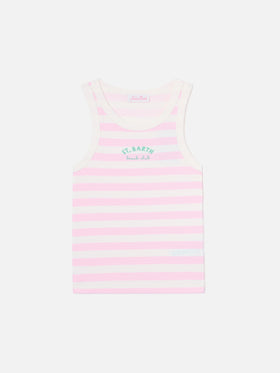 Gestreiftes Ada Tanktop in Pink mit Beach Club-Stickerei 