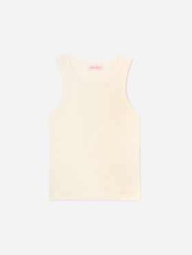 White ribbed Ada tank top with embroidery