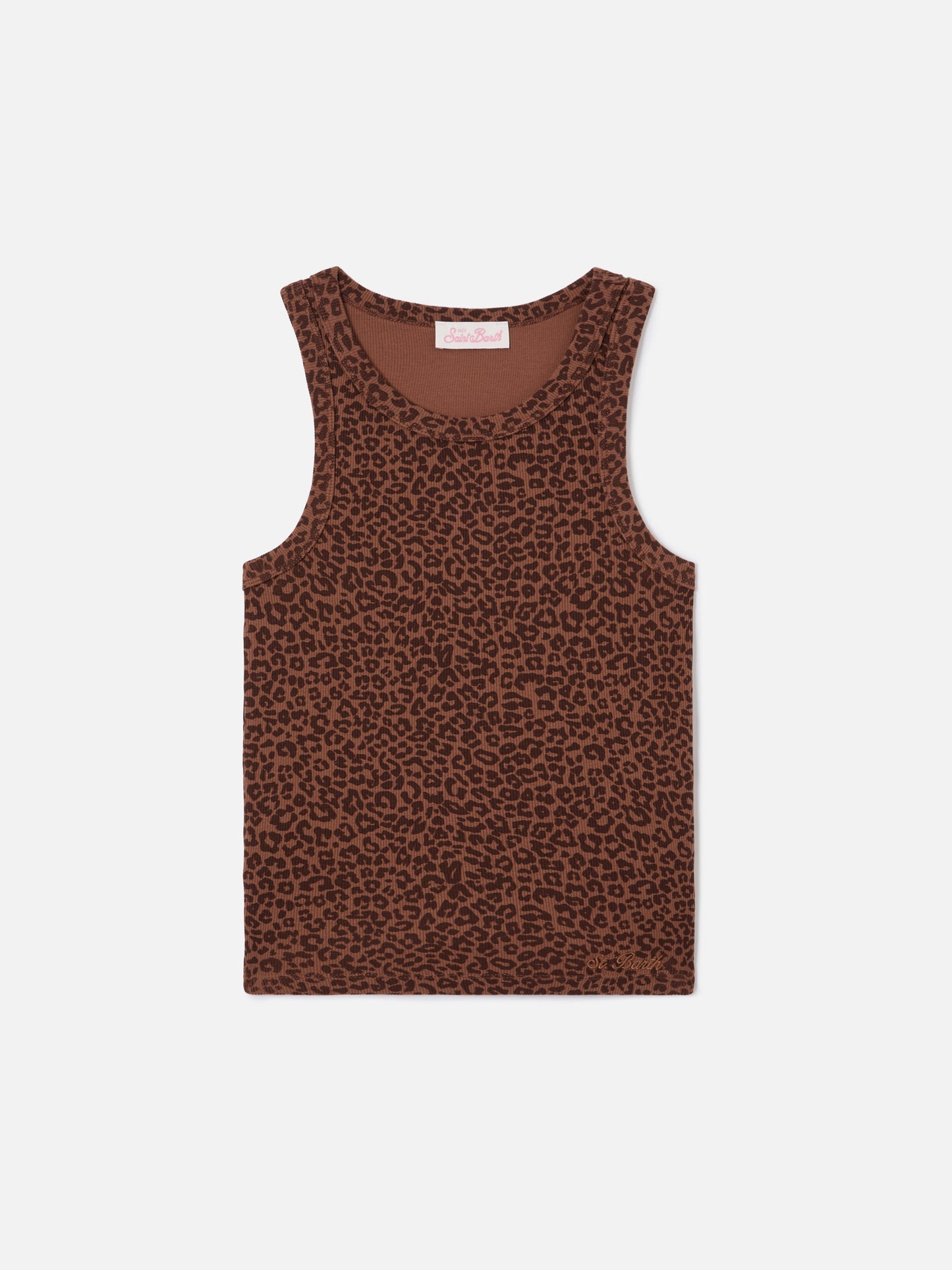 Leopard print ribbed Ada tank top with embroidery