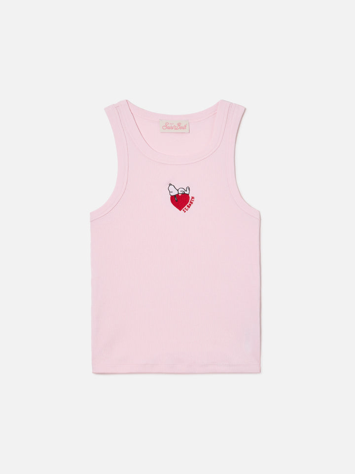 Top de tirantes Ada acanalado rosa con estampado de Snoopy y bordado St. Barth Lover | Edición especial 