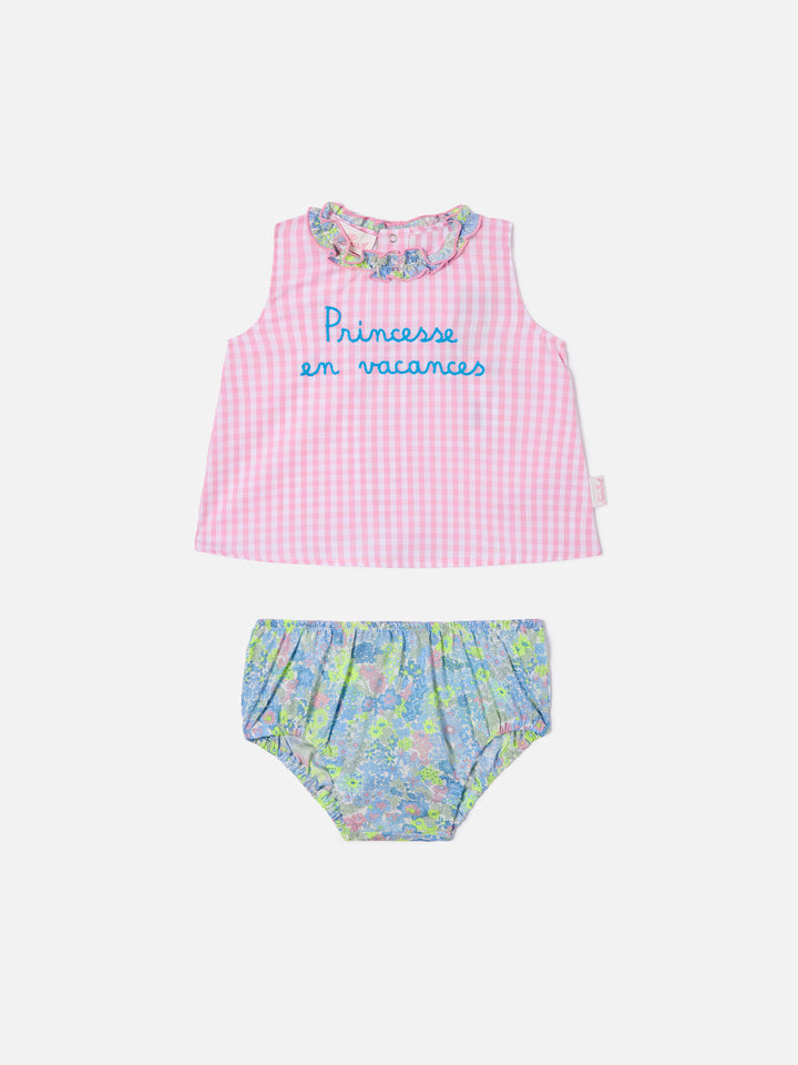 Abbie top and bloomer set with Principesse en vacances embroidery | Made with Liberty Fabric