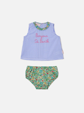Ensemble haut Abbie et bloomer avec broderie Bonjour St. Barth | Réalisé en Liberty Fabric 