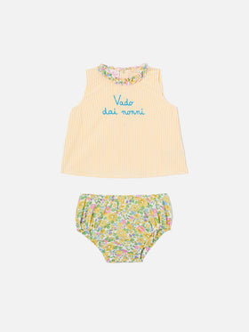 Abbie top and bloomer set with Vado dai nonni embroidery | Made with Liberty Fabric
