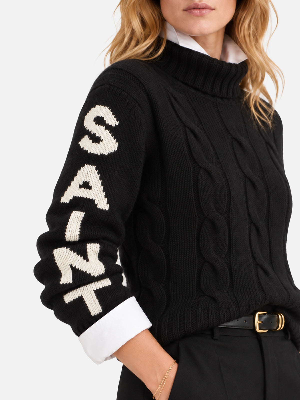Adler black braided turtleneck sweater with Saint Barth jacquard