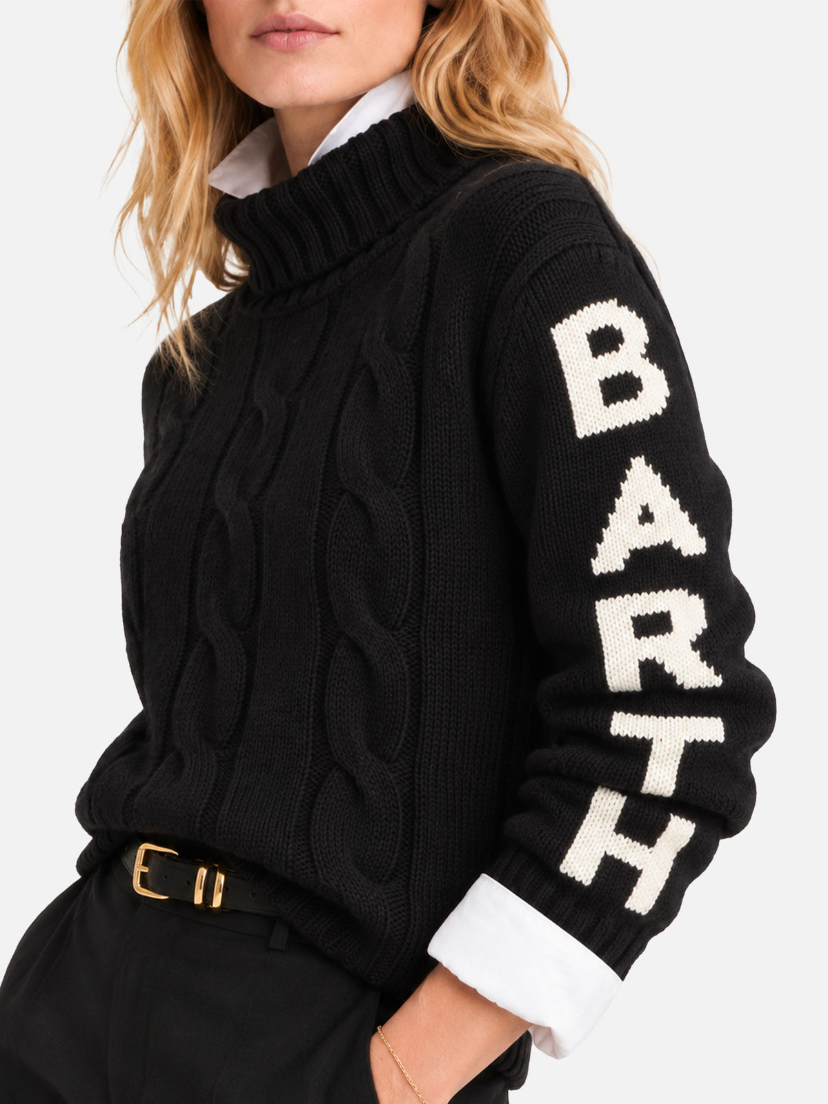 Adler black braided turtleneck sweater with Saint Barth jacquard