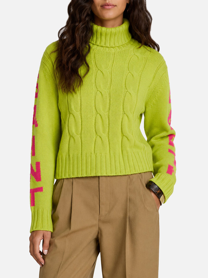 Adler fluo yellow cable-knit turtleneck sweater