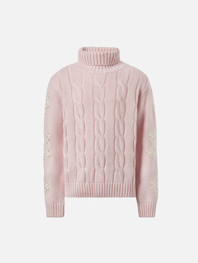 Adler Jr turtleneck cable-knit with snowflake rhinestone embellishments