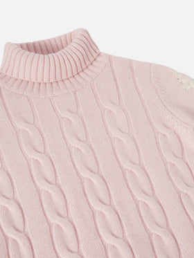 Adler Jr turtleneck cable-knit with snowflake rhinestone embellishments