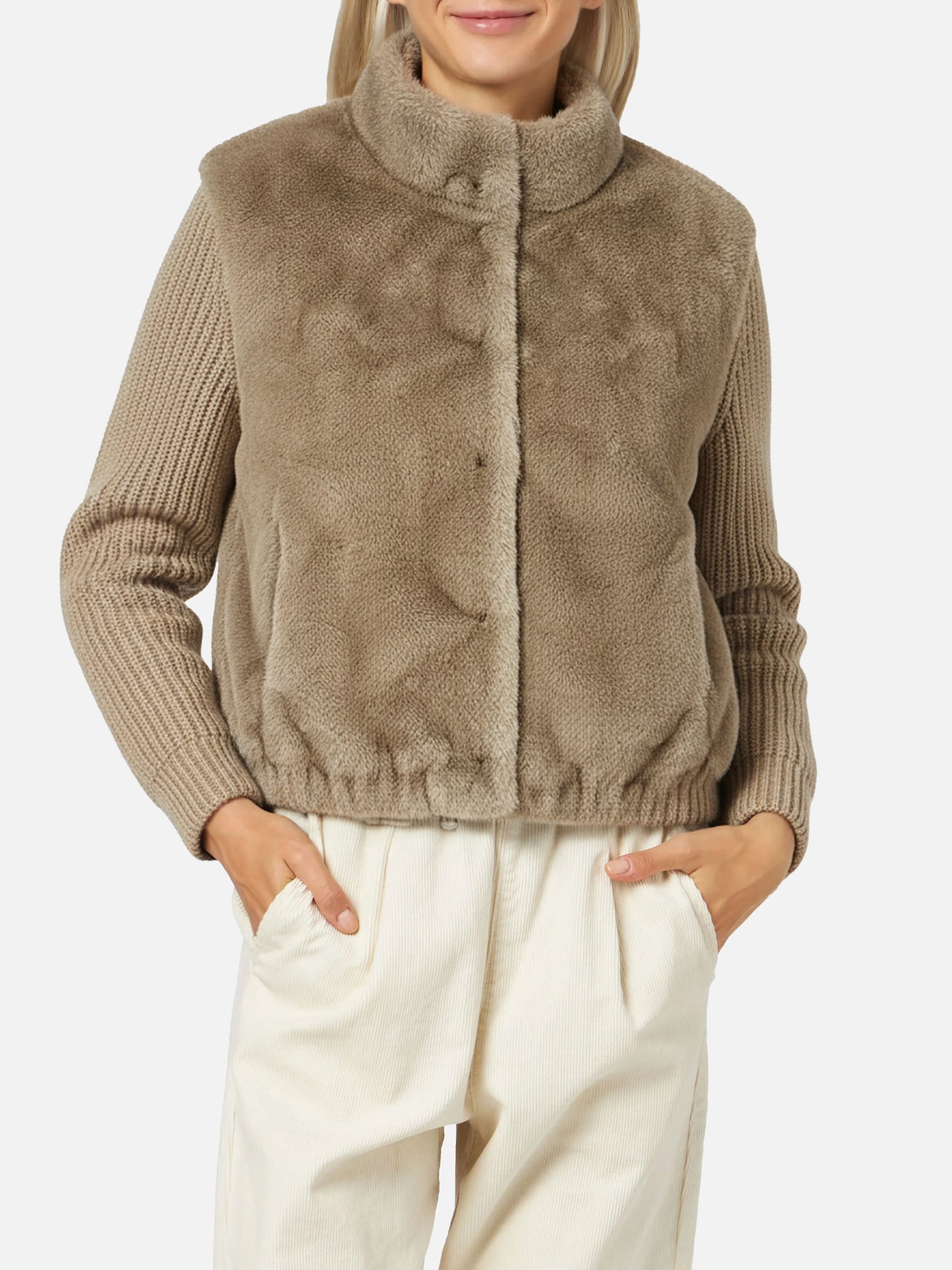 Mael faux-fur gilet with knit sleeves