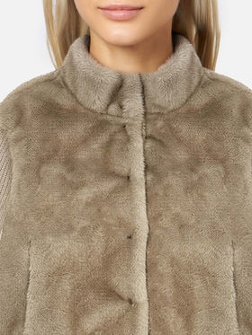 Mael faux-fur gilet with knit sleeves