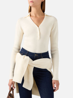 Off white Aelis Wollstrick-Body mit Polokragen 
