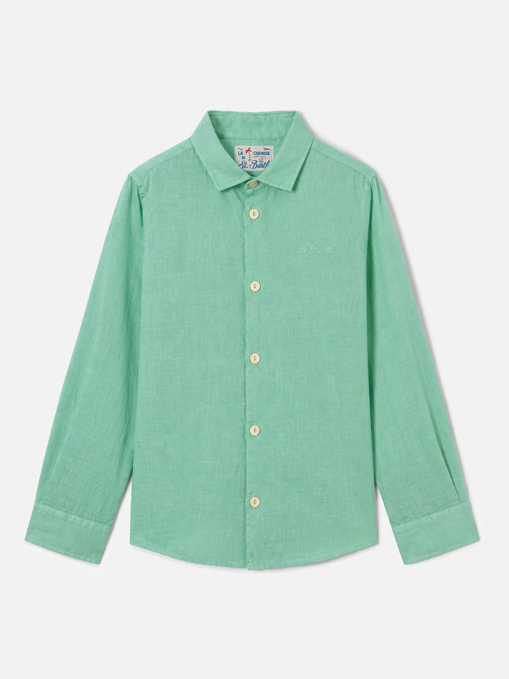 Camisa Agnes verde salvia en lino 