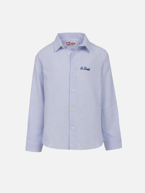 Kid striped seersucker cotton shirt Agnes - MC2 Saint Barth