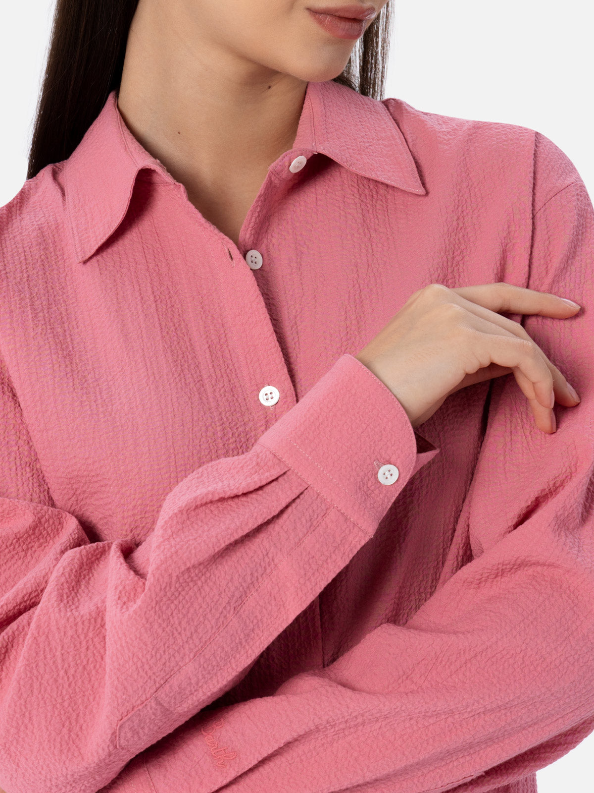 Woman pink seersucker shirt Aisha - MC2 Saint Barth