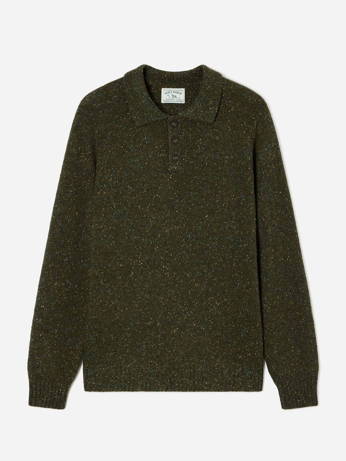 Military green Alfie wool blend Donegal knit polo