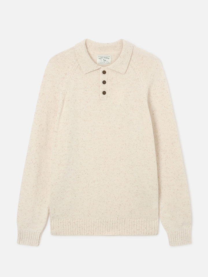 Polo en maille Donegal Alfie beige en mélange de laine 