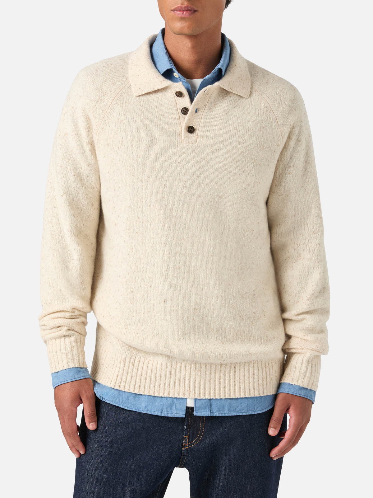 Polo en maille Donegal Alfie beige en mélange de laine 