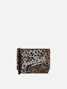 Aline Pouch in wool-effect fabric with leopard print