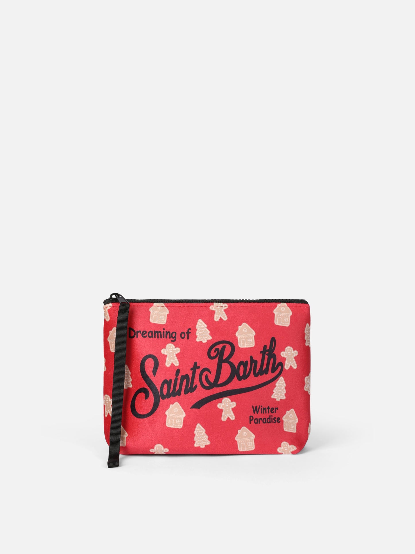 Red wooly pochette Aline with ginger cookie print