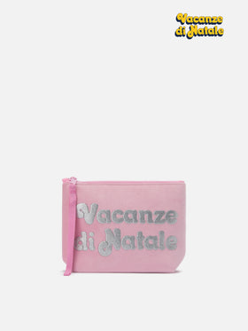 Pochette Aline effetto lana rosa con stampa Vacanze di Natale | VACANZE DI NATALE SPECIAL EDITION