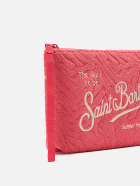 Pochette Aline rosso corallo effetto spugna con motivo zebrato in rilievo