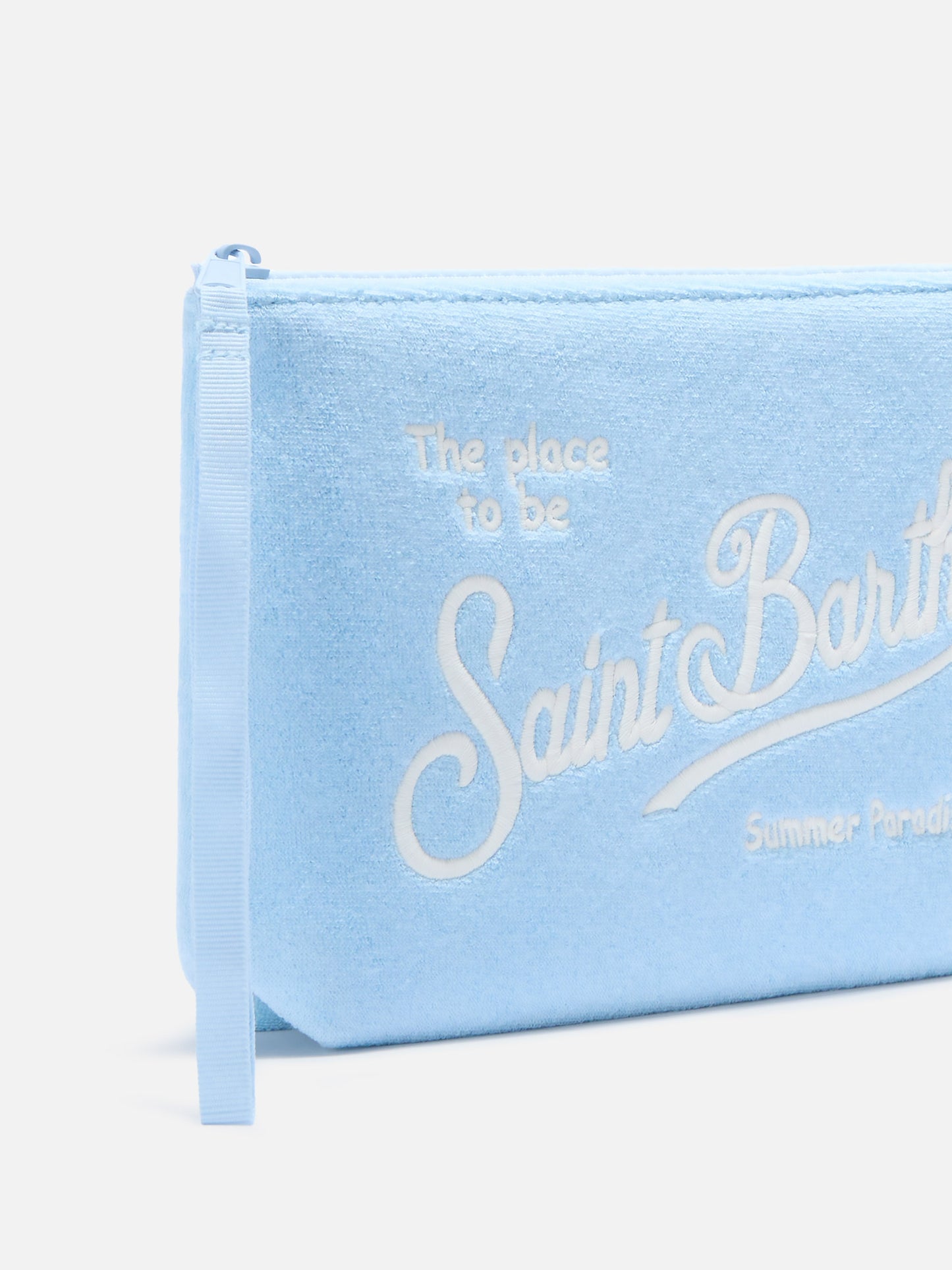 Aline light blue terry-effect pouch
