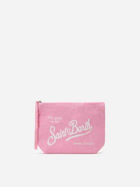 Aline pink solid color linen pouch