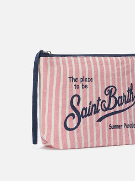Aline linen pouch with pink striped pattern