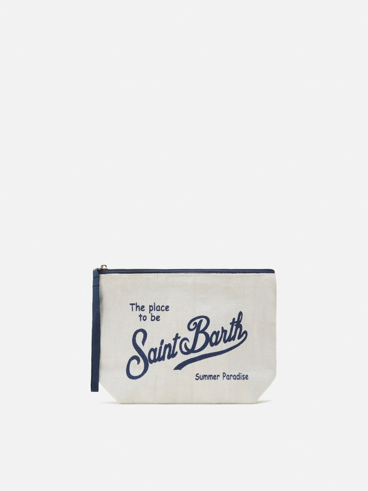 Aline white solid color linen pouch