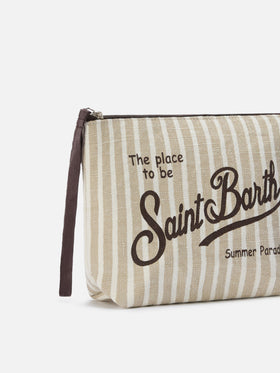 Aline linen pouch with beige striped pattern