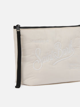 Aline Puffer Pouch aus gepolstertem beigefarbenem Nylon