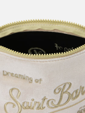 Pochette Aline Velvet in velluto bianco e strass