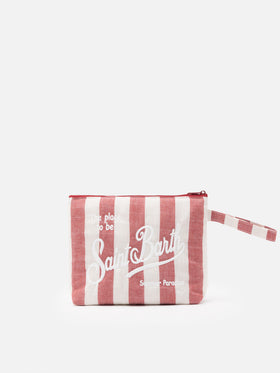 Aline Soft L cotton linen pochette with striped print - MC2 Saint Barth