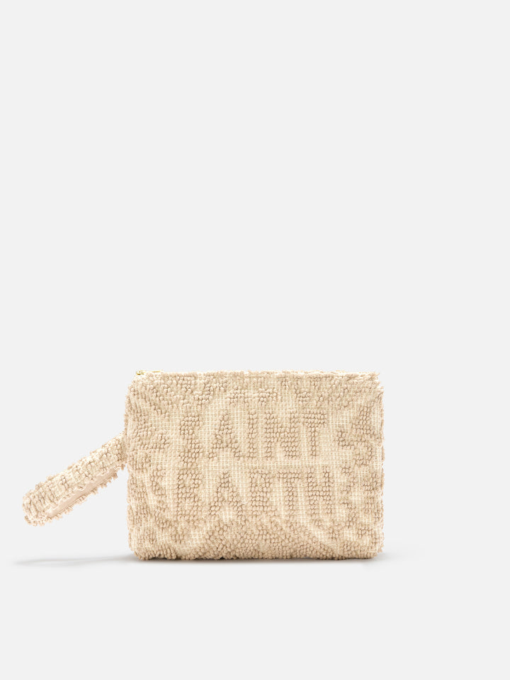 Aline beige cotton pouch with tufting embroidery