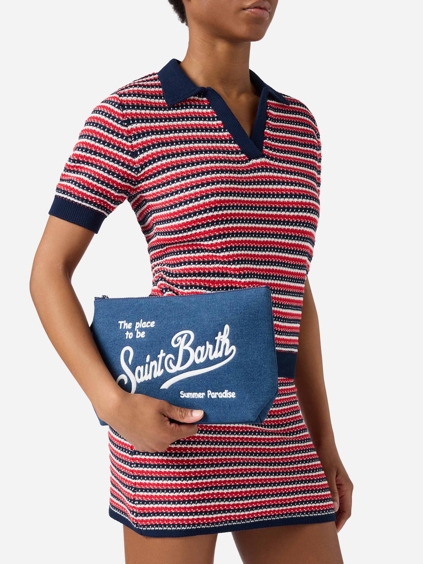 Pochette Aline effet denim bleu foncé 