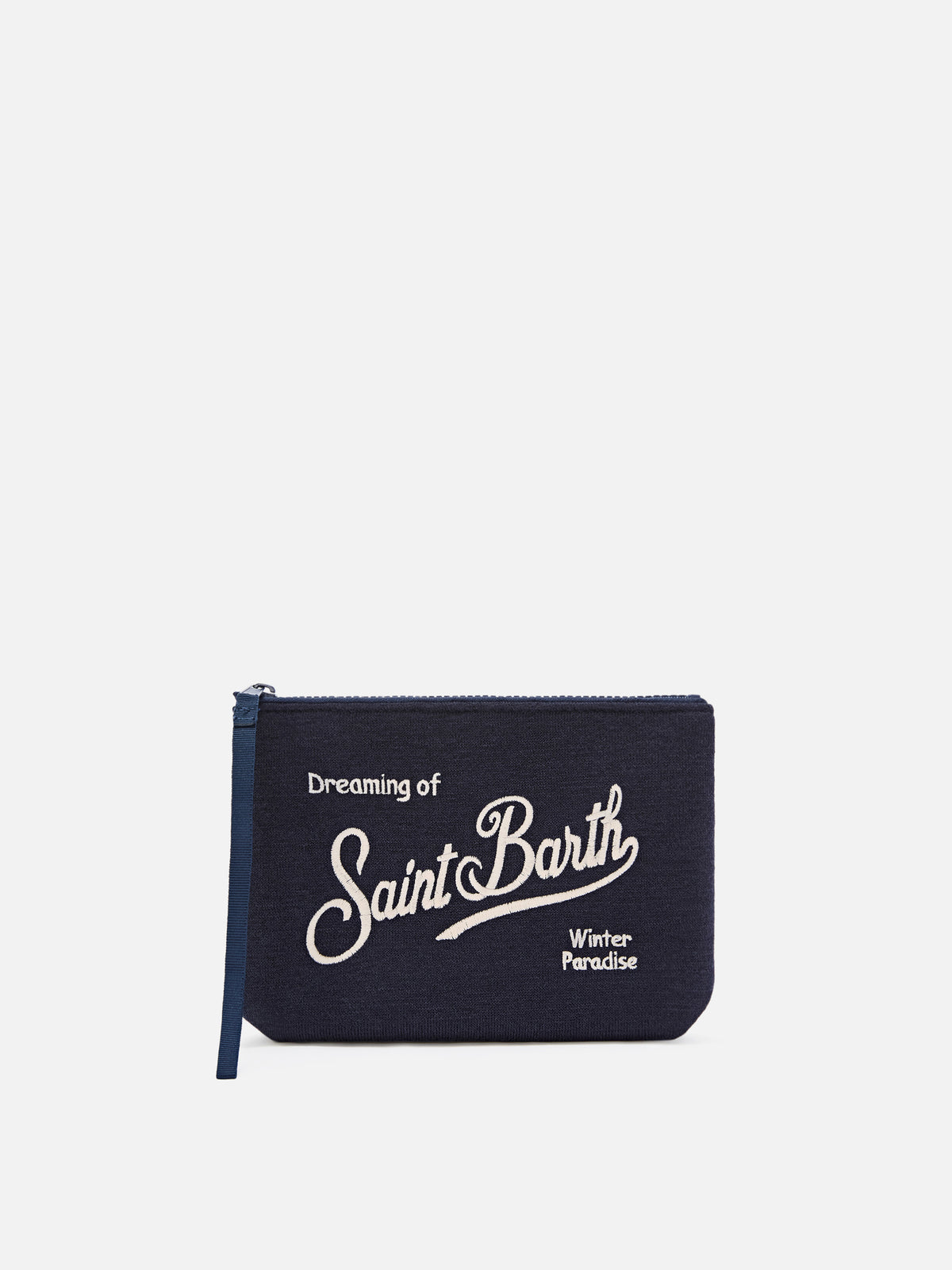 Pochette Aline blu navy in misto lana con ricamo logo