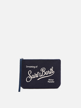 Pochette Aline blu navy in misto lana con ricamo logo