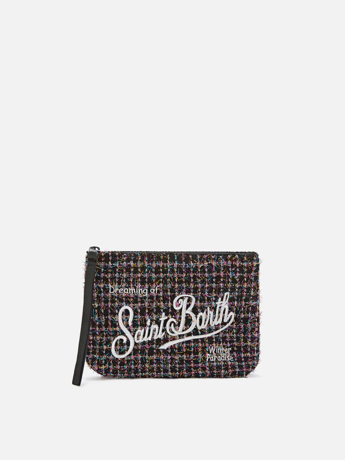 Black Aline tweed pochette with logo embroidery
