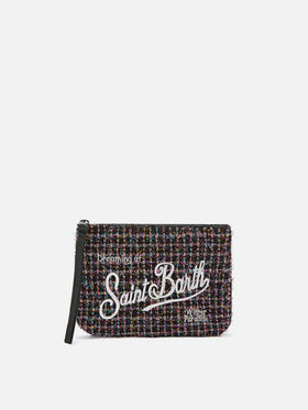 Black Aline tweed pochette with logo embroidery