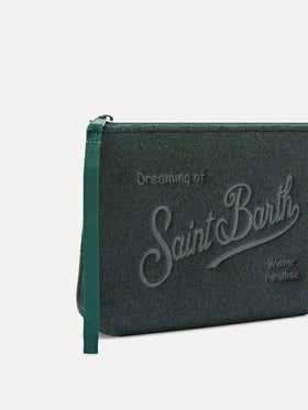 Grüner Aline-Filz pochette mit Logostickerei 