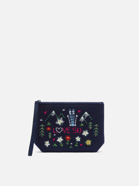 Fieltro blue Aline azul marino pochette con flores y corazones bordados 