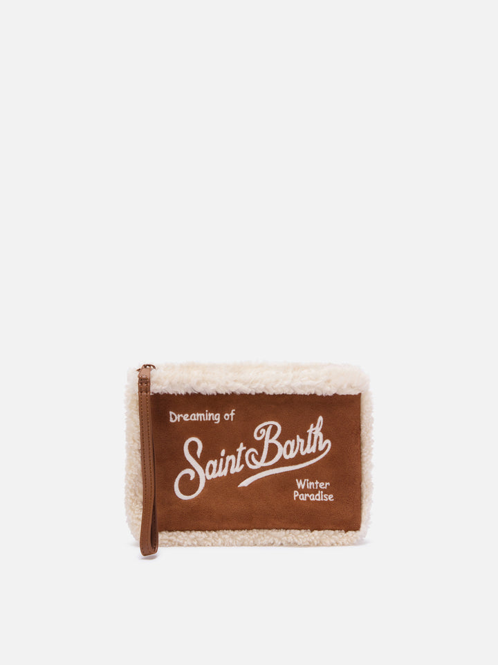 Pochette Aline marrone effetto montone con ricamo logo